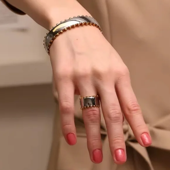 Anthropologie Dual Tone 18k Gold- Plated Ss Silver Gold Cuff Bracelet | NWOT - Picture 6 of 10